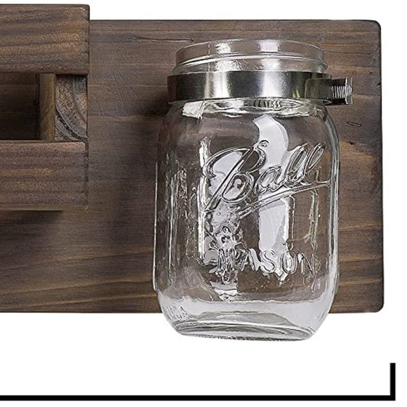 Rustic Dark Brown Wood Mail Organizer & Mason Jar Key Hooks Shelf Letter Holder - Picture 6 of 7